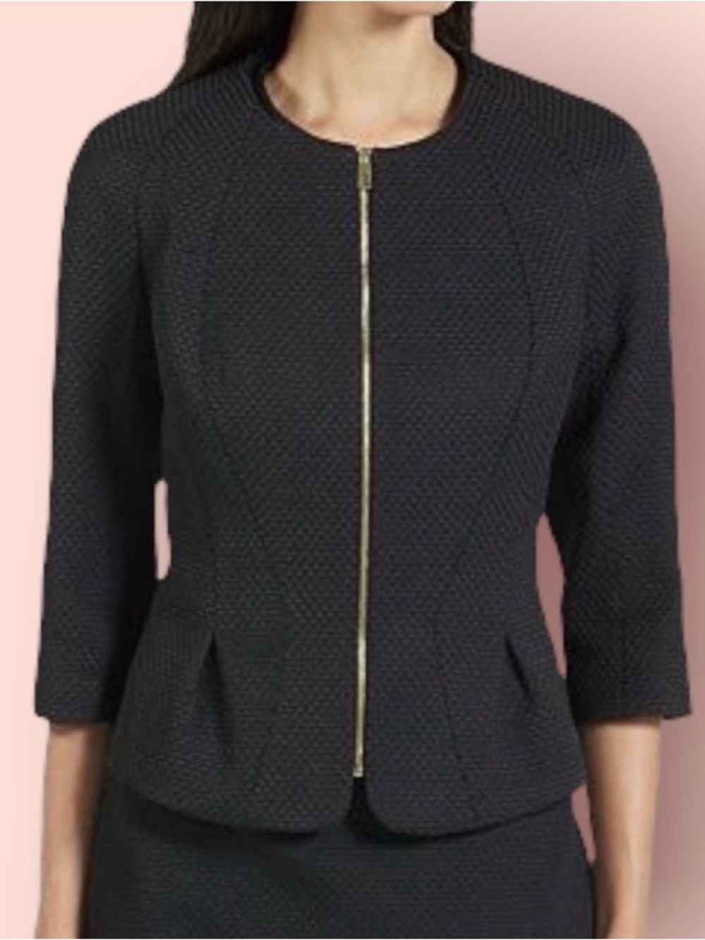 Ted Baker Black Textured Zip-Front Peplum Jacket